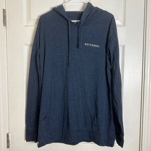 Watermen Earn Your Salt Blue Hooded Long Sleeve Lightweight Shirt Men Size XL